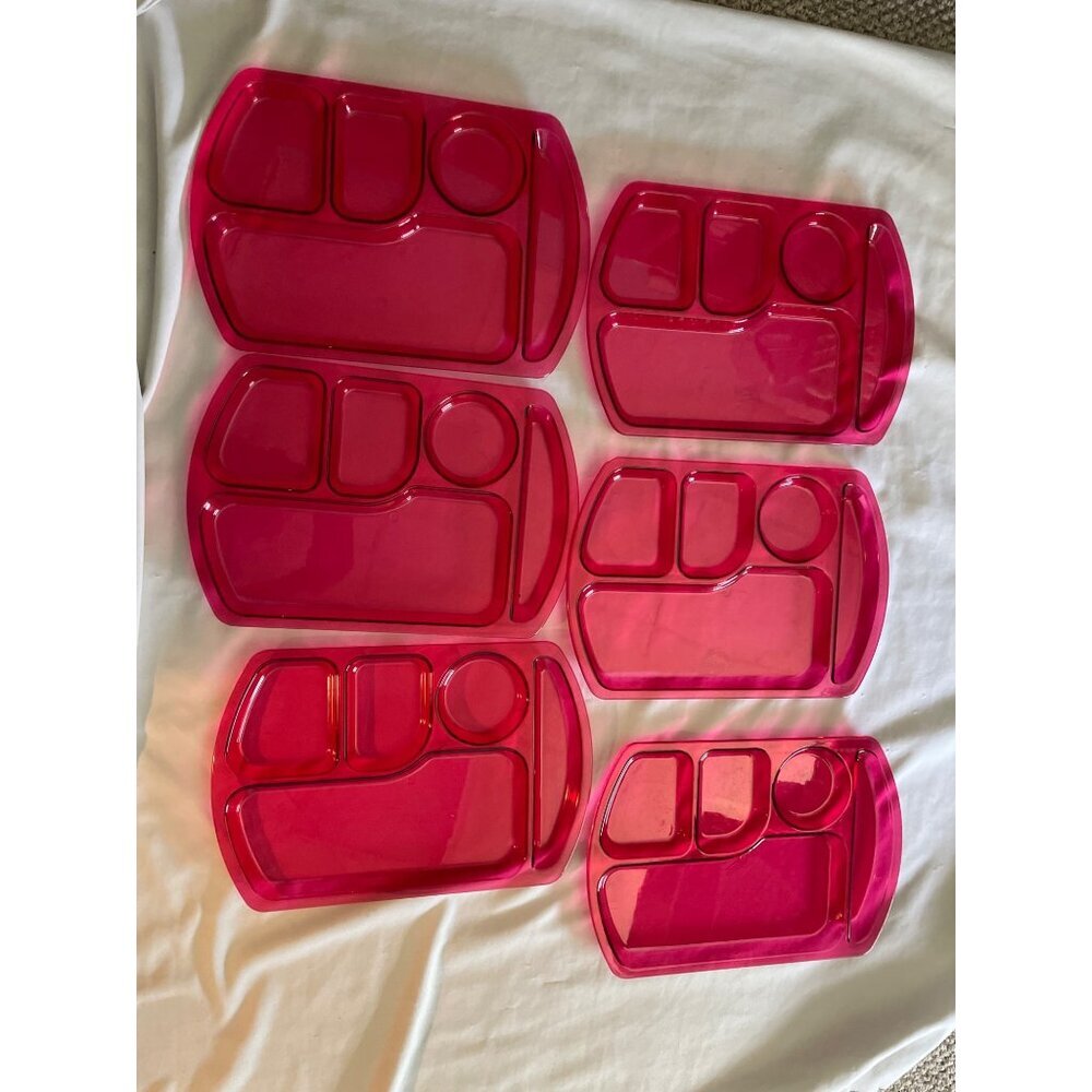 Set Of 6 Red Plastic Divided Dinner Trays With 5 Compartments Pottery Barn